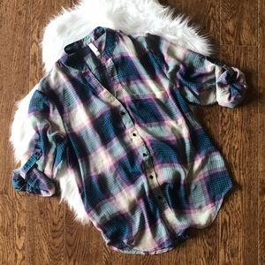 Women’s xhilaration sheer plaid button-down blouse